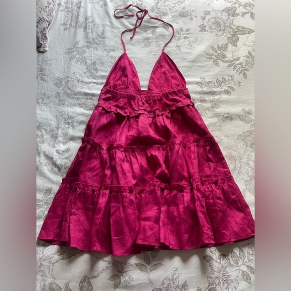 NWT Cami NYC Doris Pink Linen Tiered Babydoll Mini Dress Raspberry Small Fairy - Picture 5 of 12